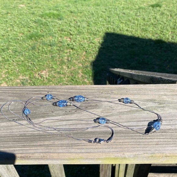 Long double strand necklace light blue beaded lantern look beads - Picture 5 of 9